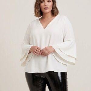 Lane Bryant Women’s Ivory V-Neck Bell Sleeve Blouse - Size 26/28